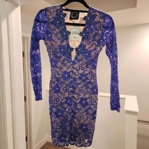 Chic Long Sleeve Blue Lace Dress
